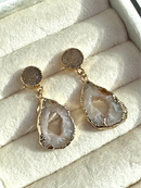 Druzy & Geode Dangle Earrings — 18K Gold Hand-Painted Edges, Hypoallergenic Natural Stone Jewelry