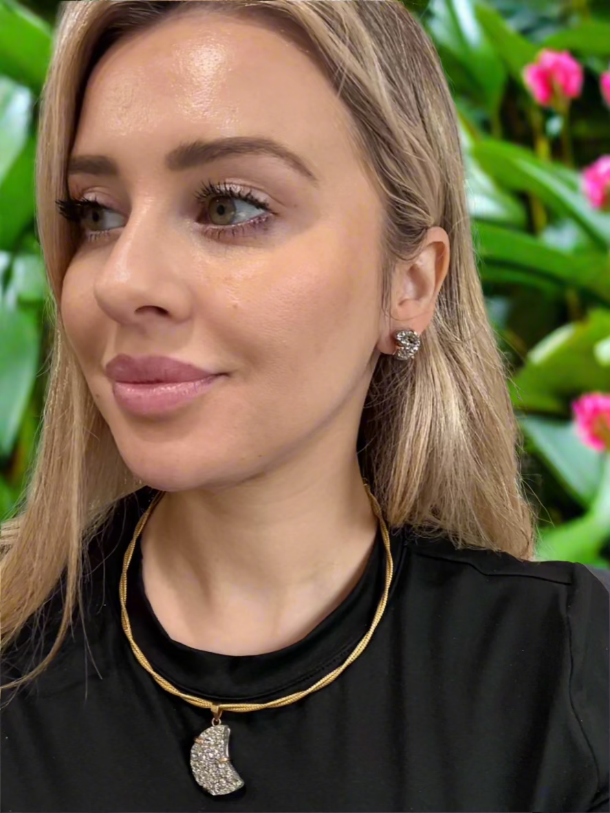 Moon-Shaped Pyrite Stud Earrings — Genuine Natural Stones with 18K Gold Plated Posts