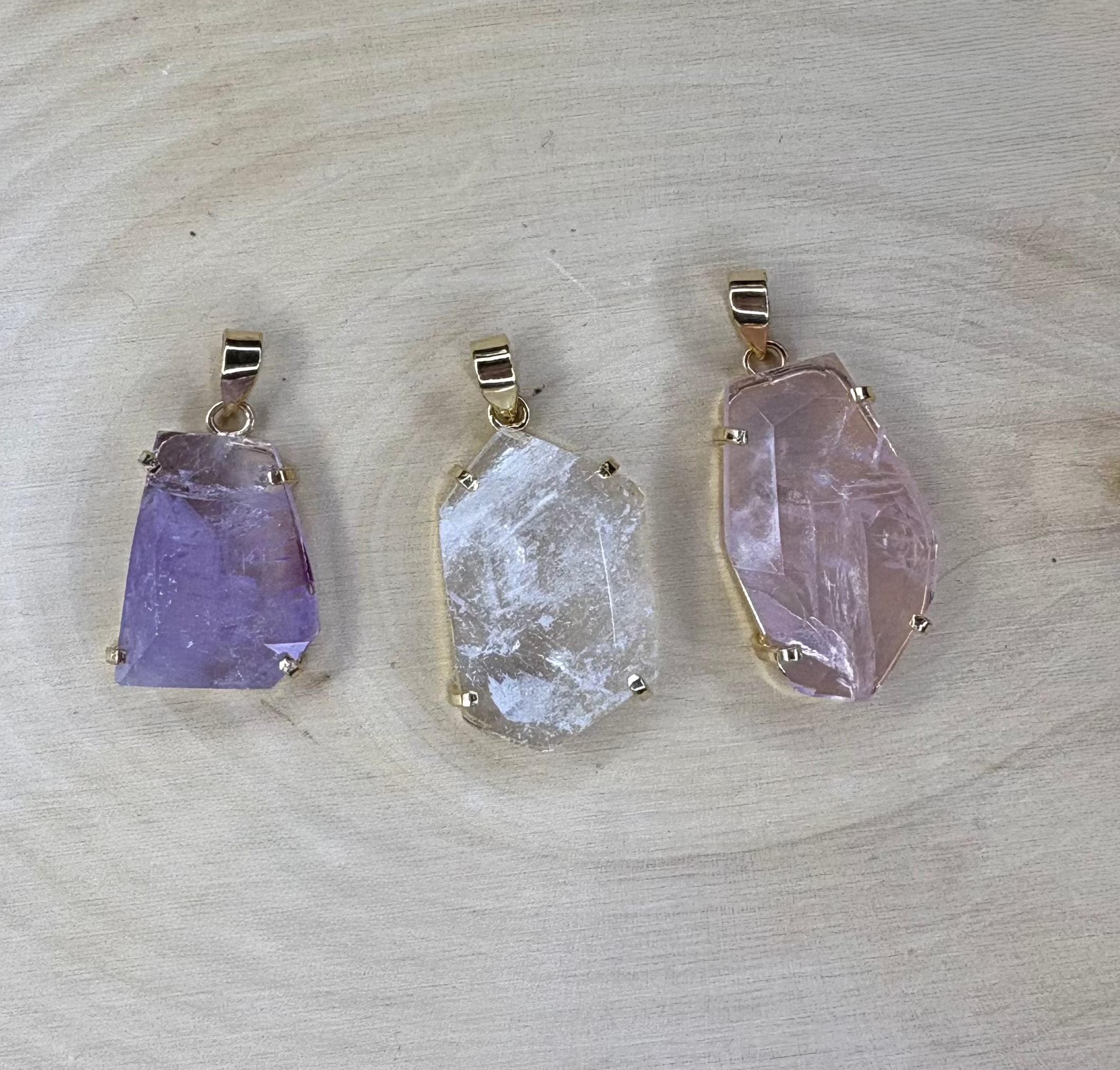 Faceted Freeform Genuine Quartz Pendant – Clear Quartz, Rose Quartz & Amethyst