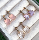 Faceted Genuine Gemstone Drop Earrings – Clear Quartz, Rose Quartz & Amethyst – 18K Gold-Plated, Hypoallergenic