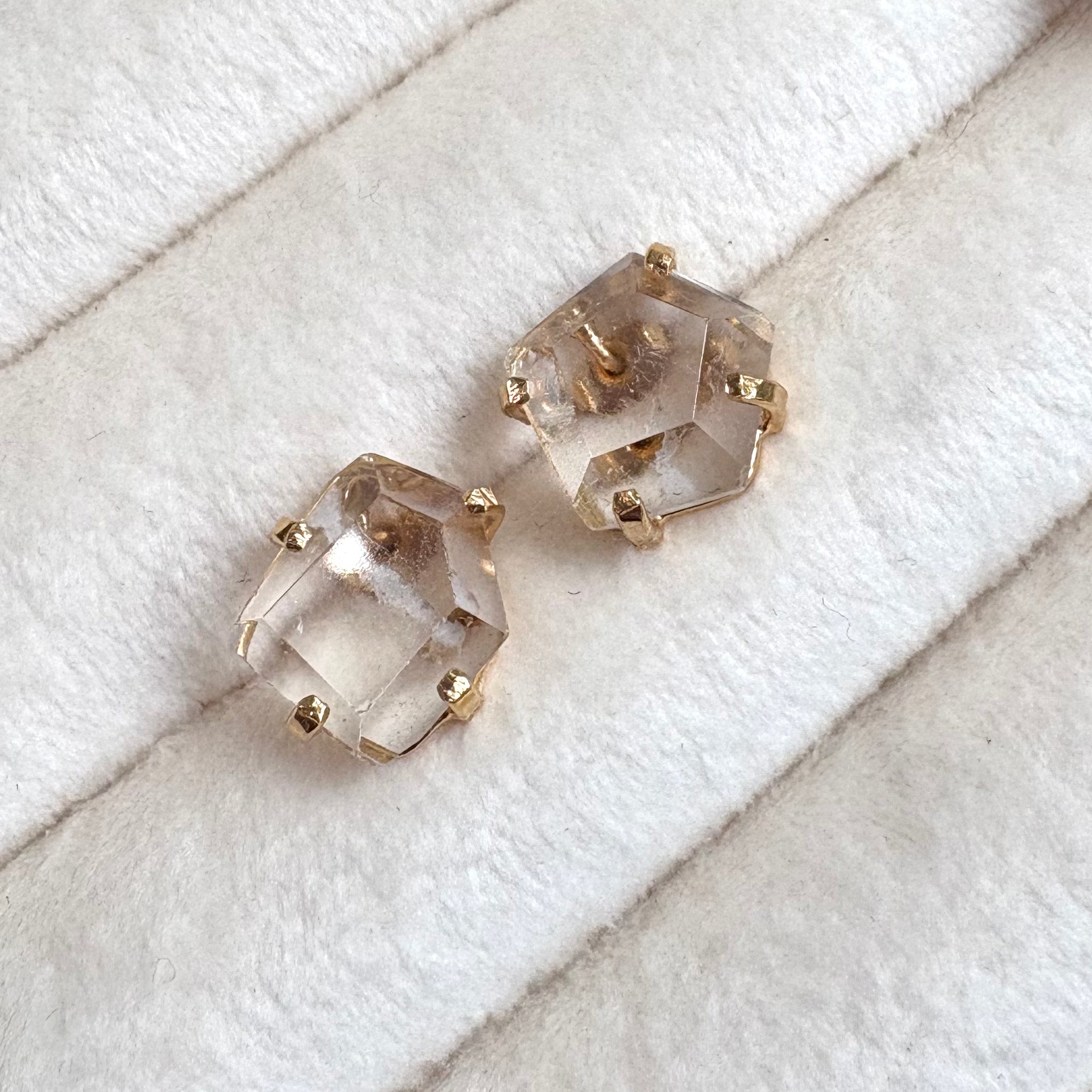 Clear Quartz Facet Stone Free-Form Earrings