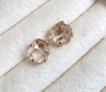 Clear Quartz Facet Stone Free-Form Earrings