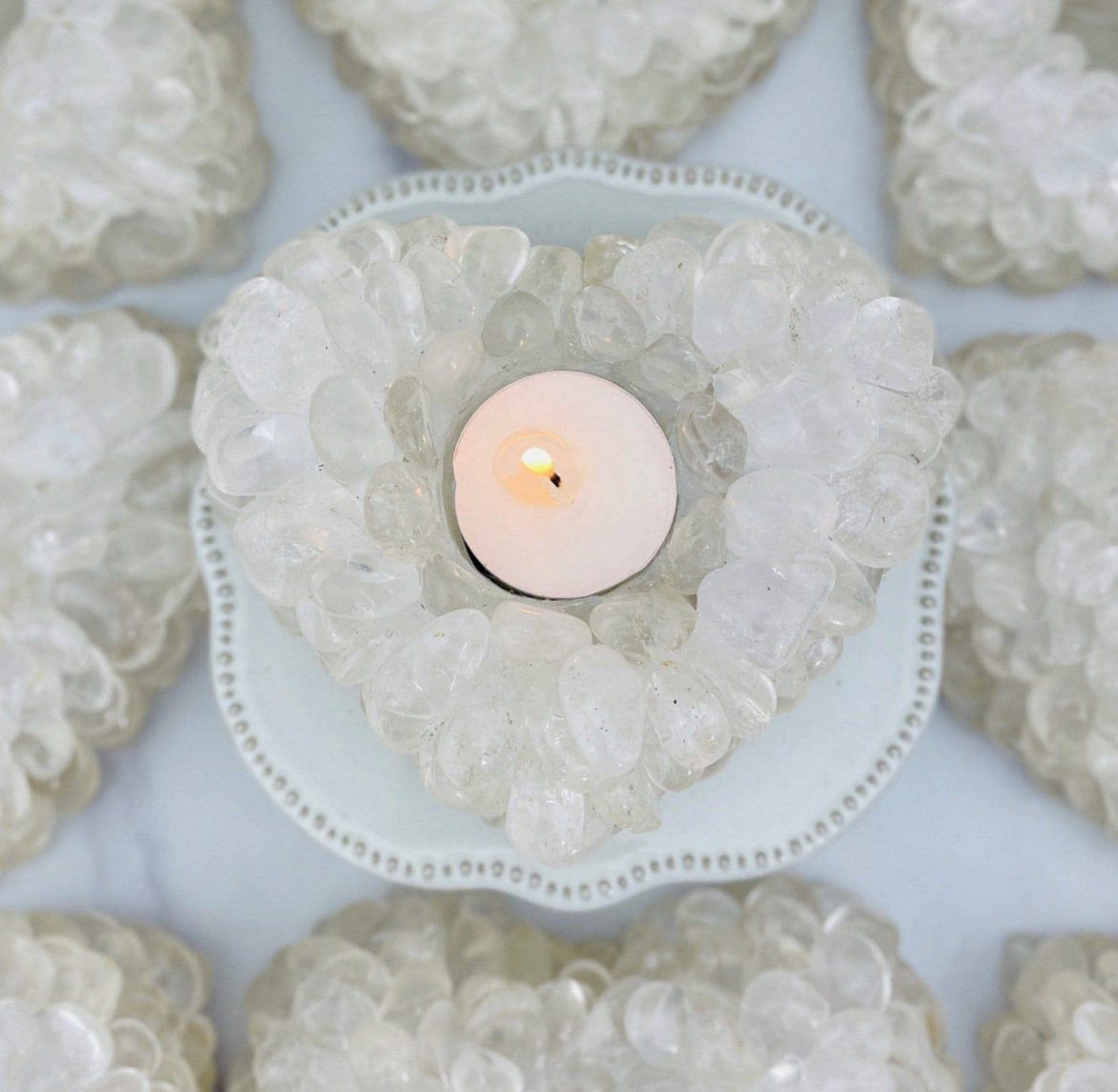 Clear Quartz Heart Shaped Candle Holder