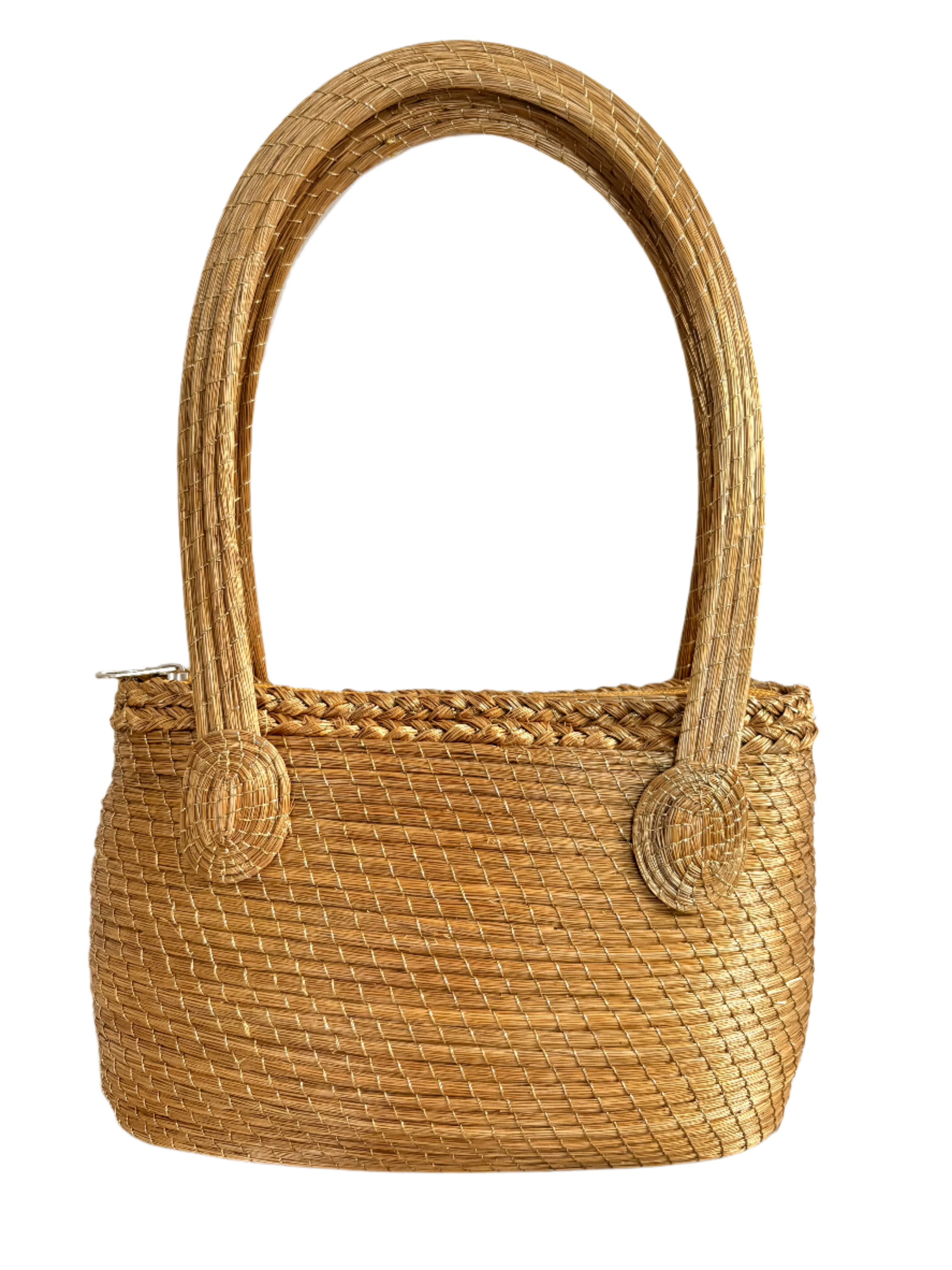 Aurinha Mini Bag — Handwoven Capim Dourado with Braided Detail & Zipper