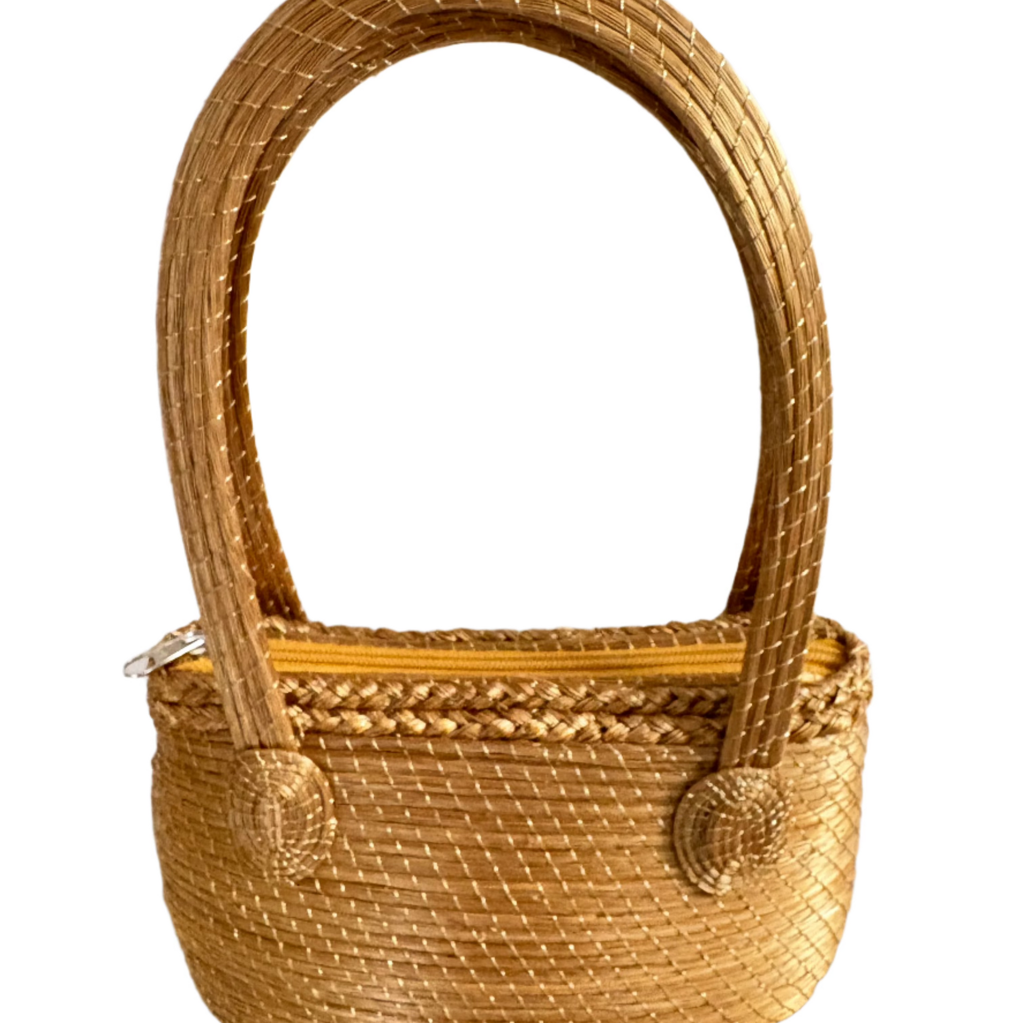 Aurinha Mini Bag — Handwoven Capim Dourado with Braided Detail & Zipper