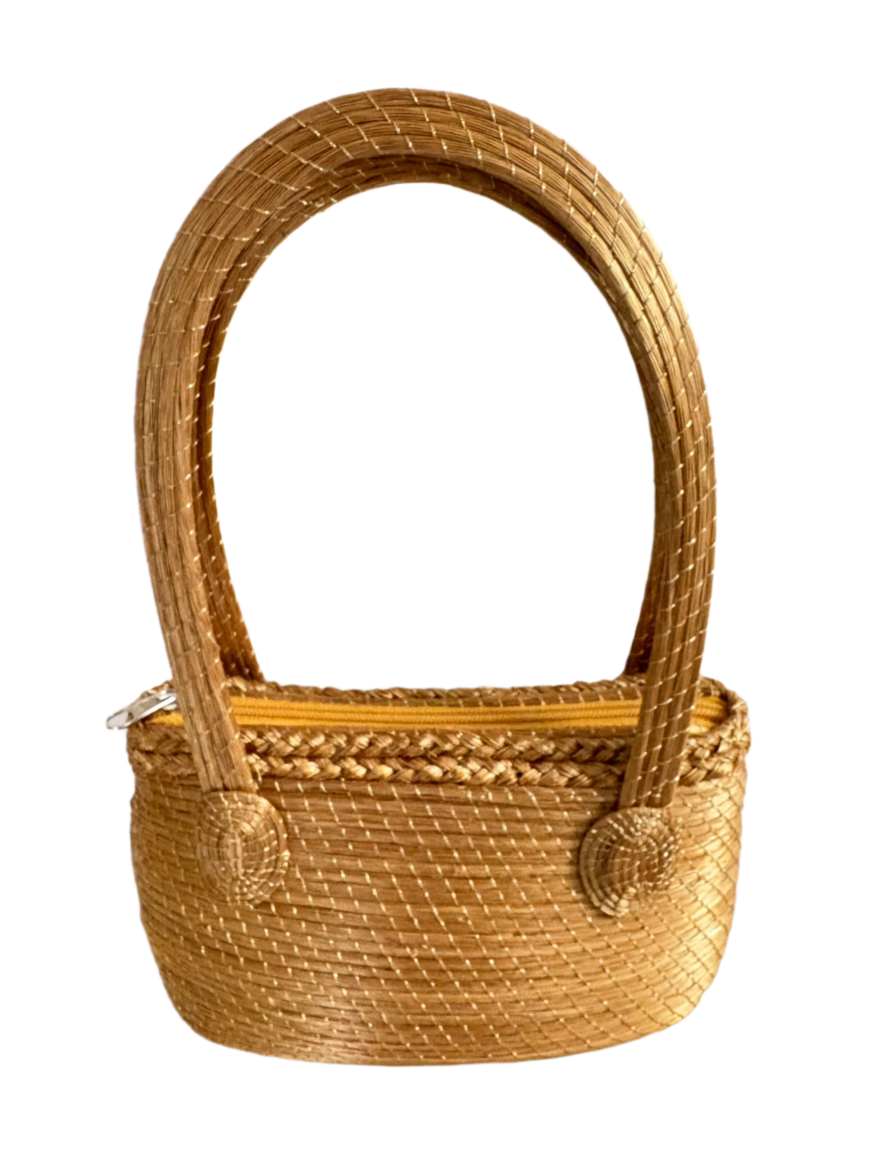 Aurinha Mini Bag — Handwoven Capim Dourado with Braided Detail & Zipper