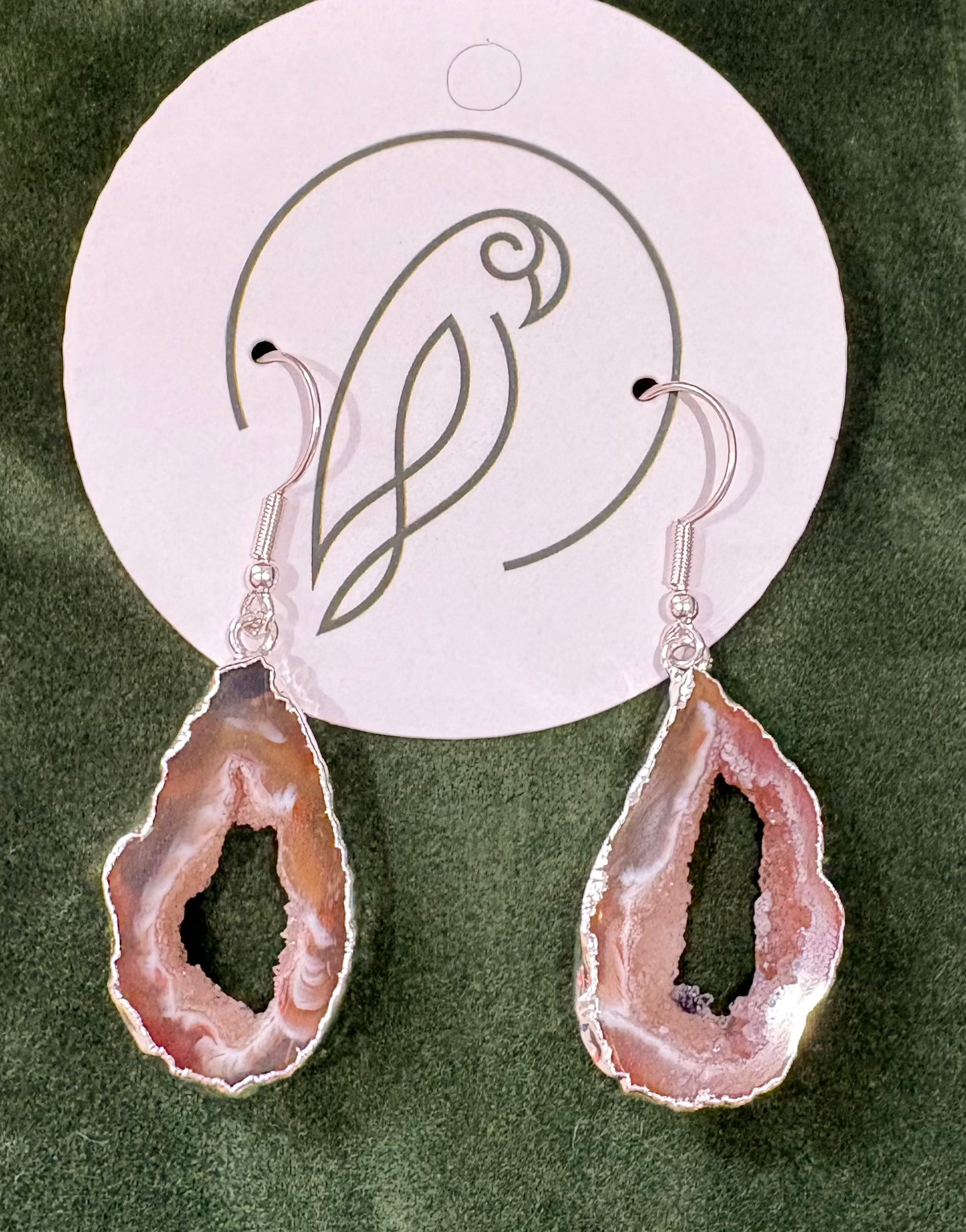 Geode Slice Hook Earrings – Silver-Plated, Hypoallergenic