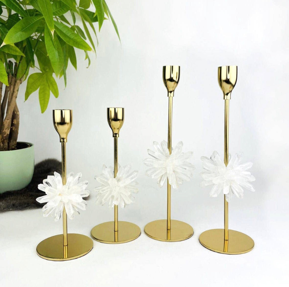 Clear Quartz Gold Taper Candle Holder - 2 Sizes