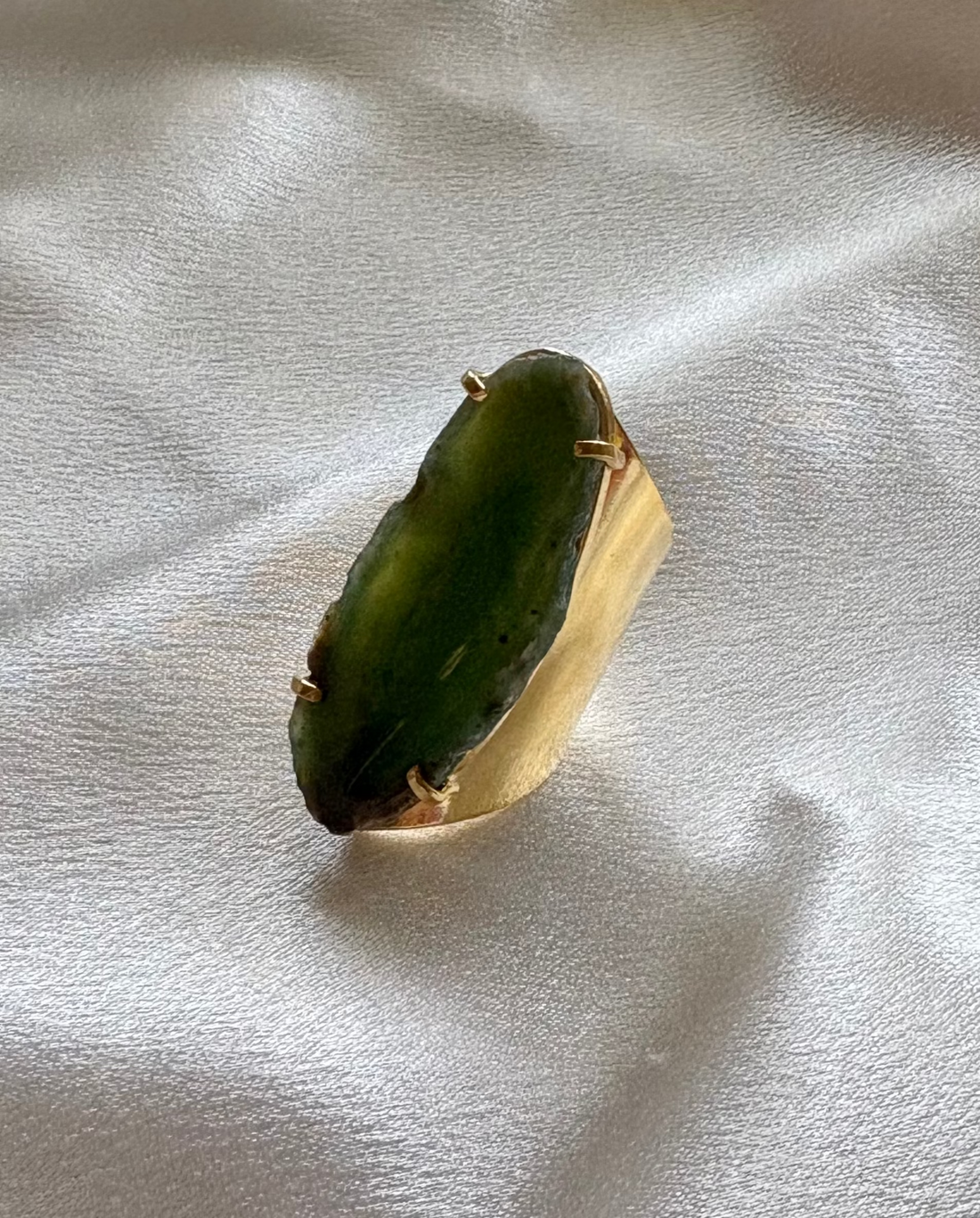 Green Agate Statement Ring – Adjustable Cuff Style in 18K Gold Plating