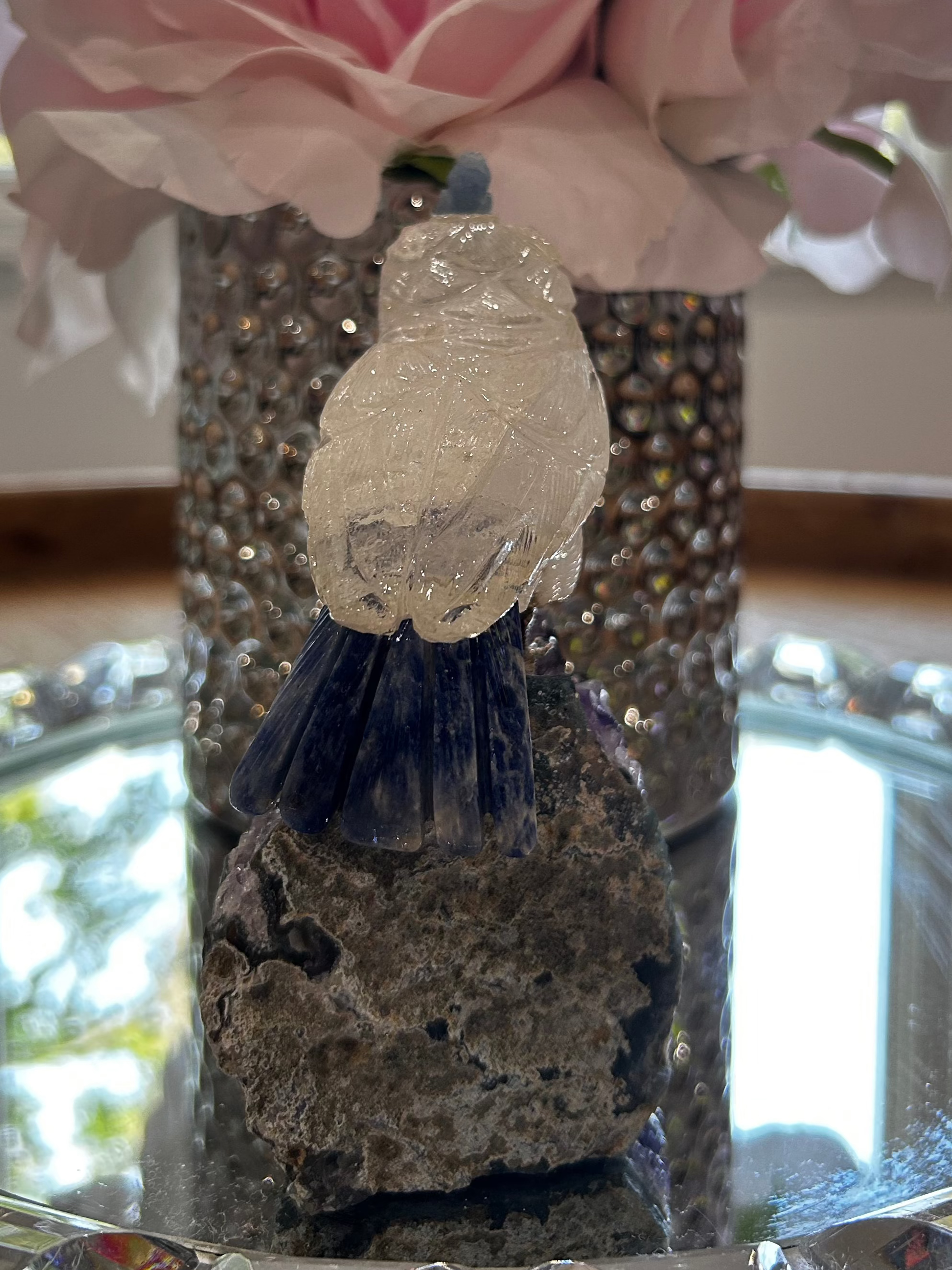 Hand Carved Crystal Parrot Sculpture