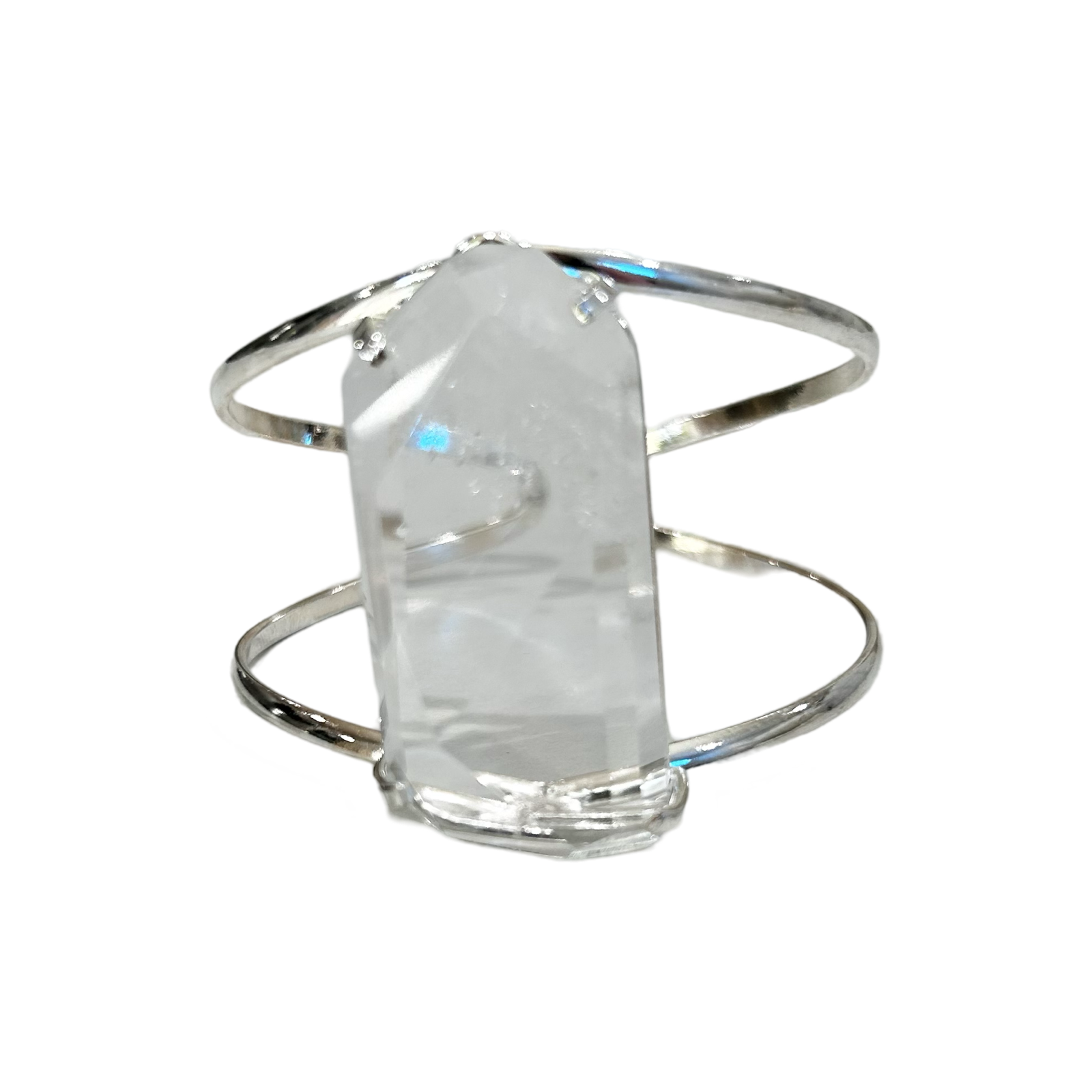 Statement Faceted Clear Quartz Cuff Bracelet – Adjustable Fit | Natural Crystal Jewelry