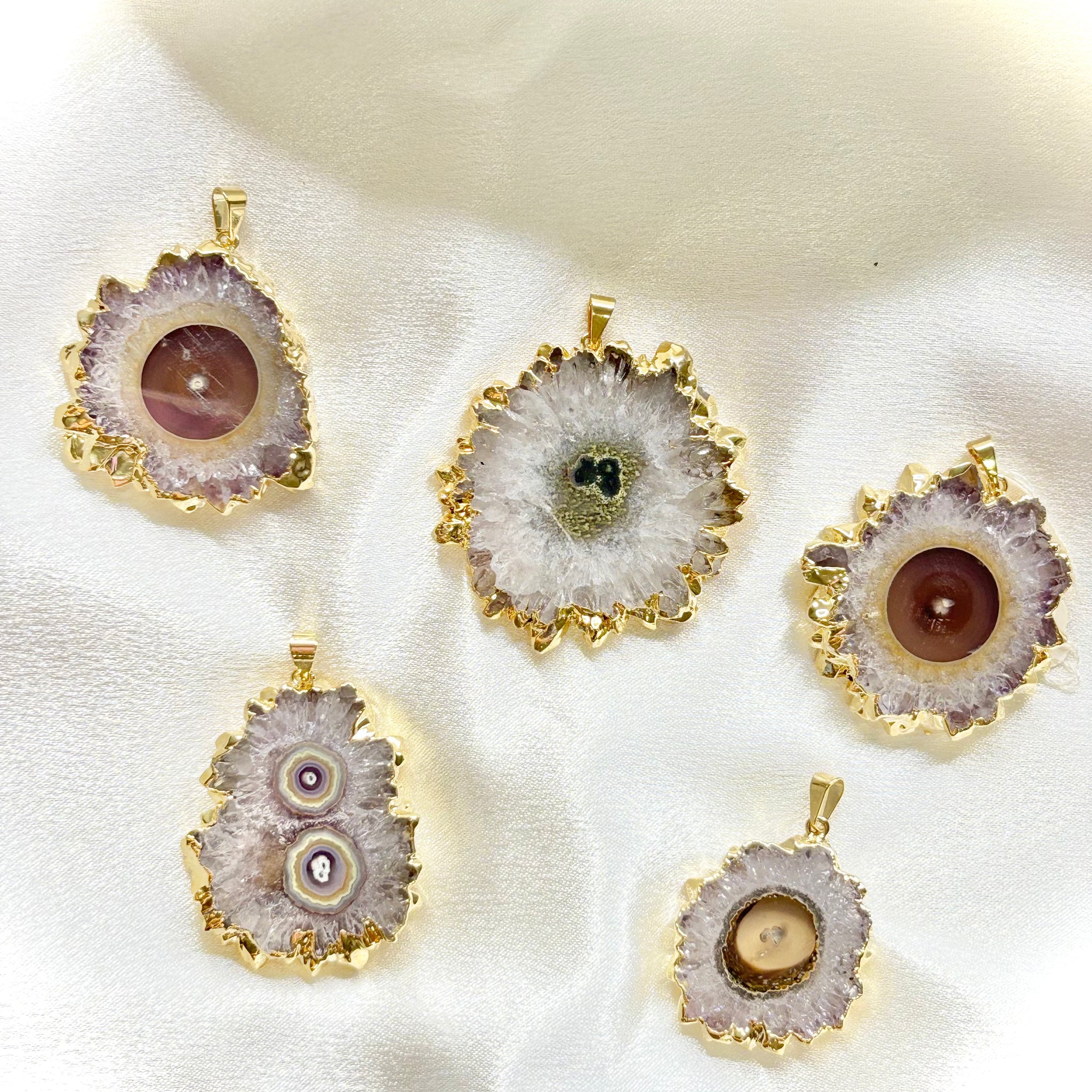 Gray & White Stalactite Crystal Pendant — Natural Brazilian Gemstone