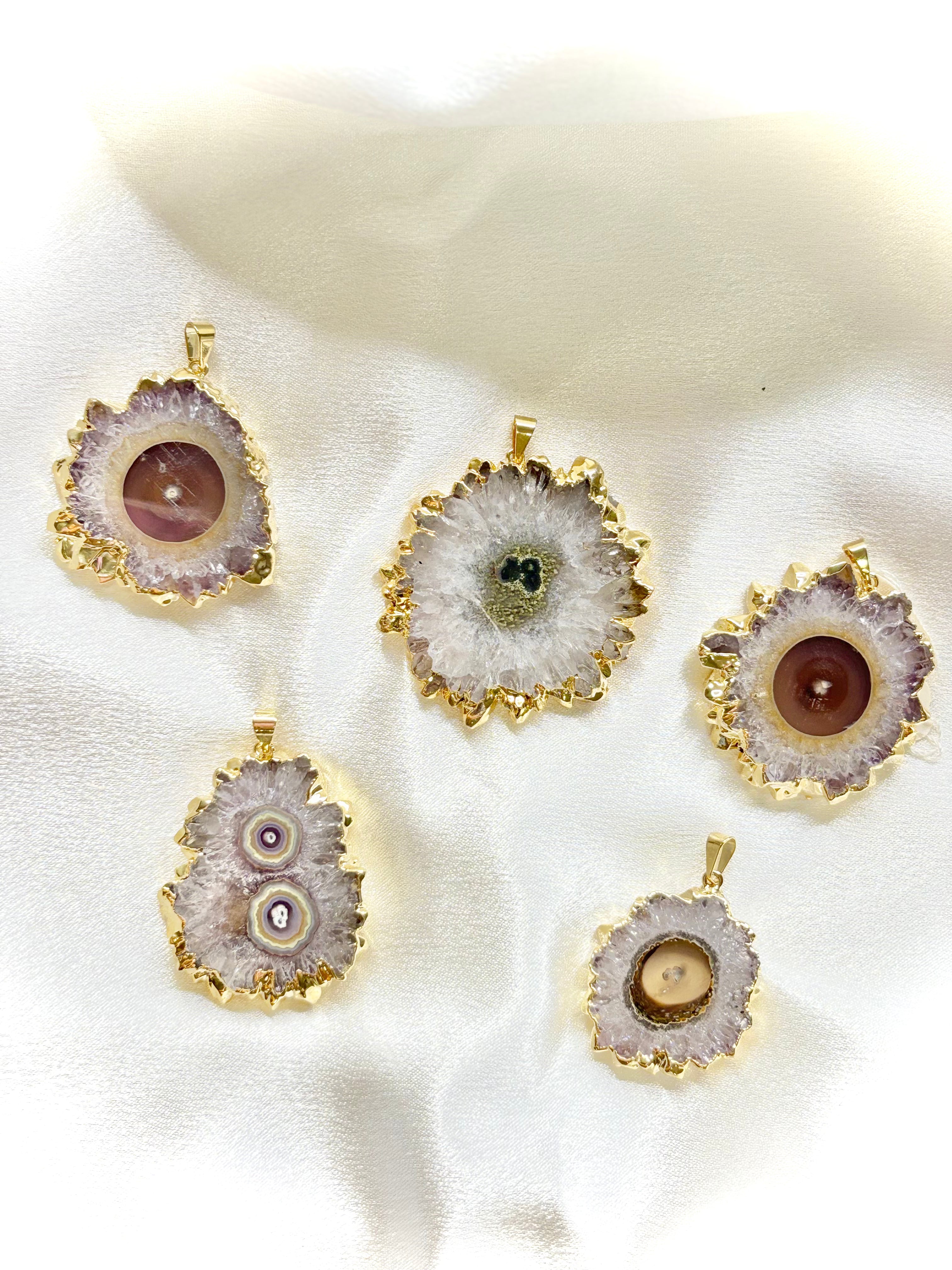 Gray & White Stalactite Crystal Pendant — Natural Brazilian Gemstone