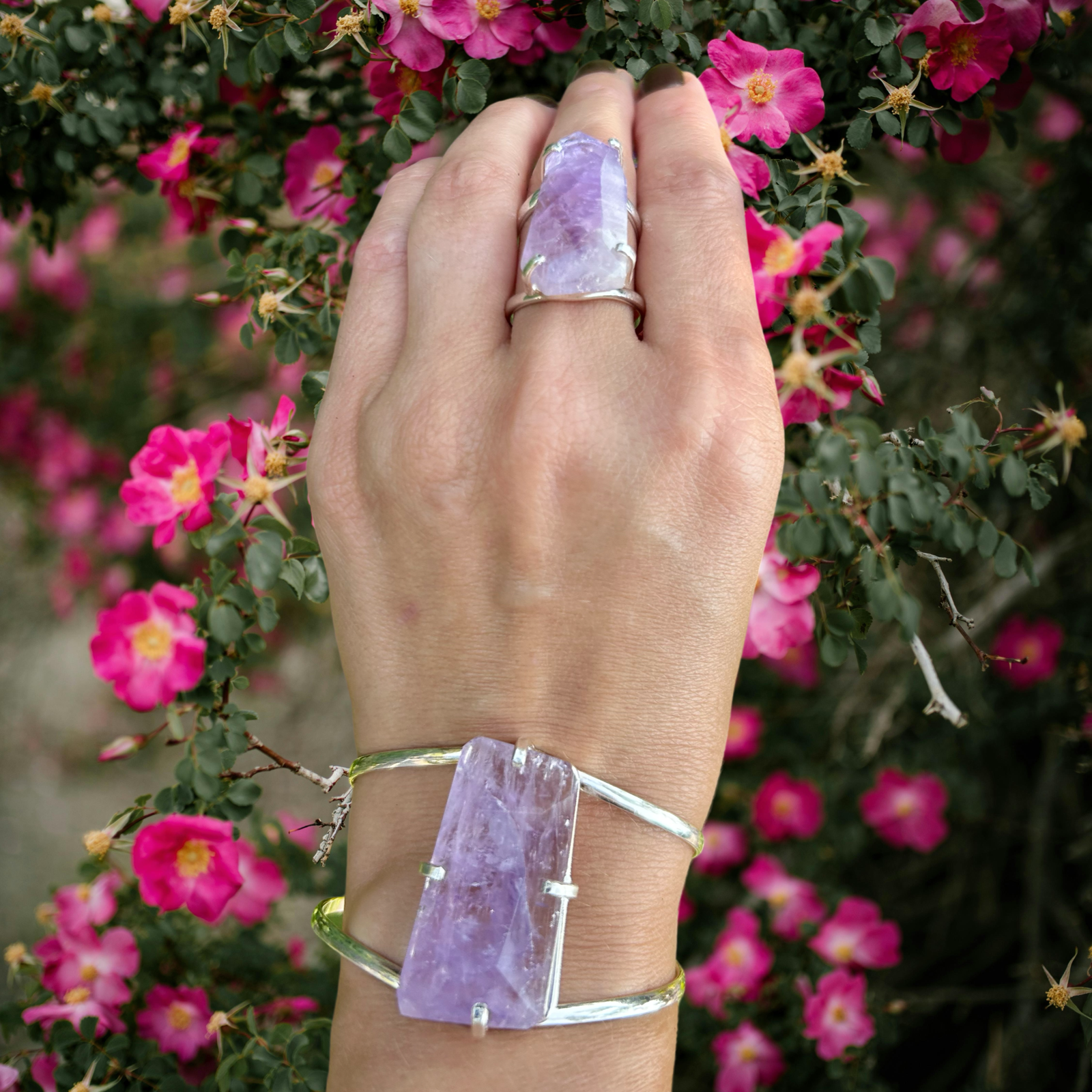 Amethyst Cuff Bracelet – Silver