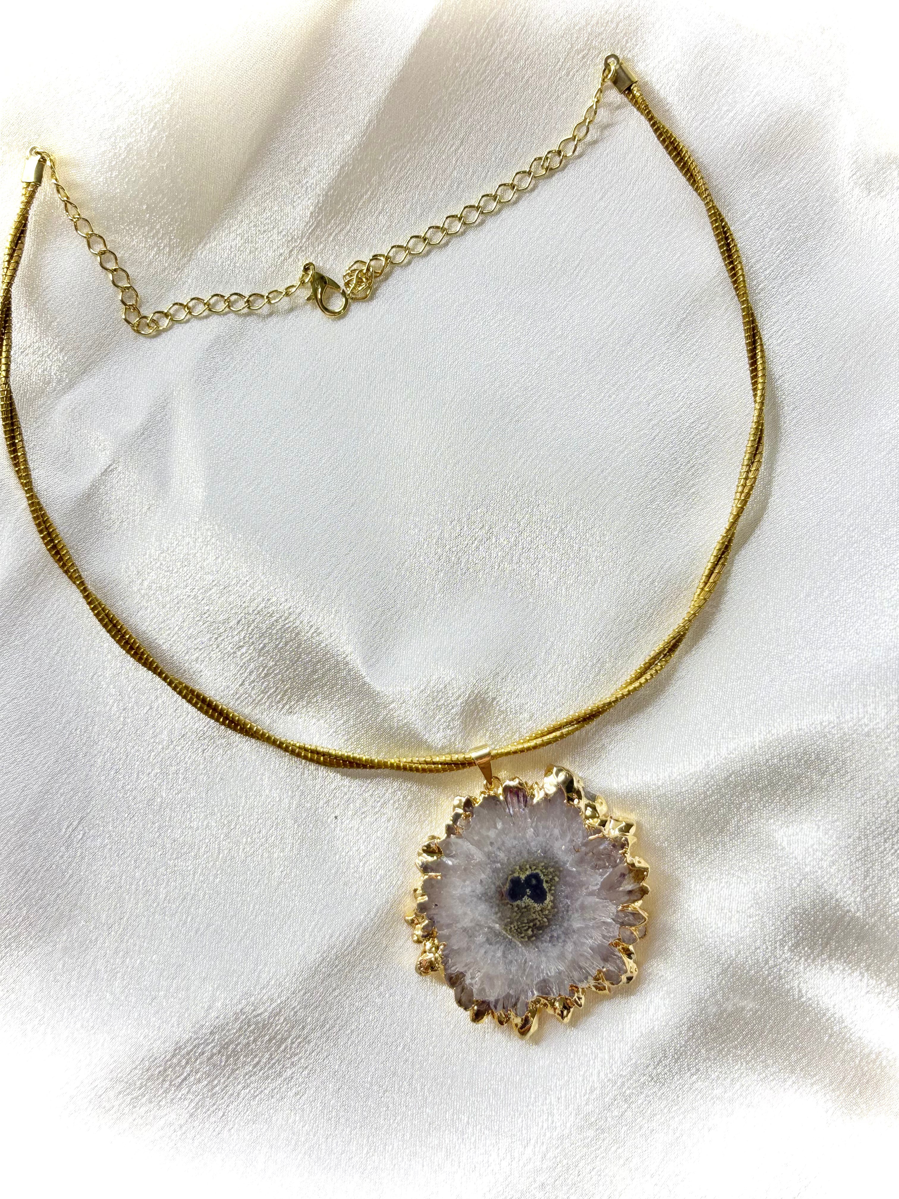 Gray & White Stalactite Crystal Pendant — Natural Brazilian Gemstone