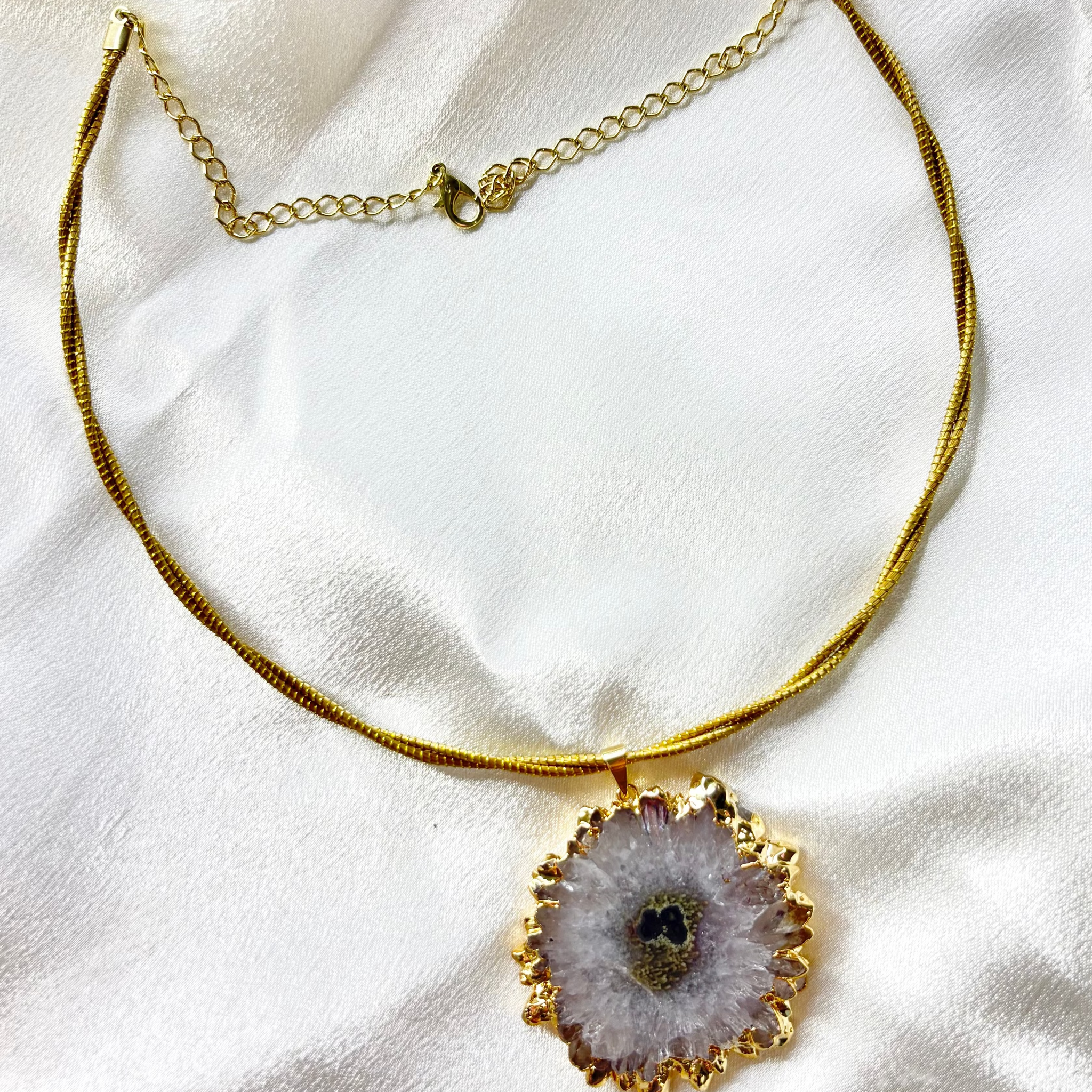 Gota Necklace — Stalactite Crystal on Golden Grass Twist Choker