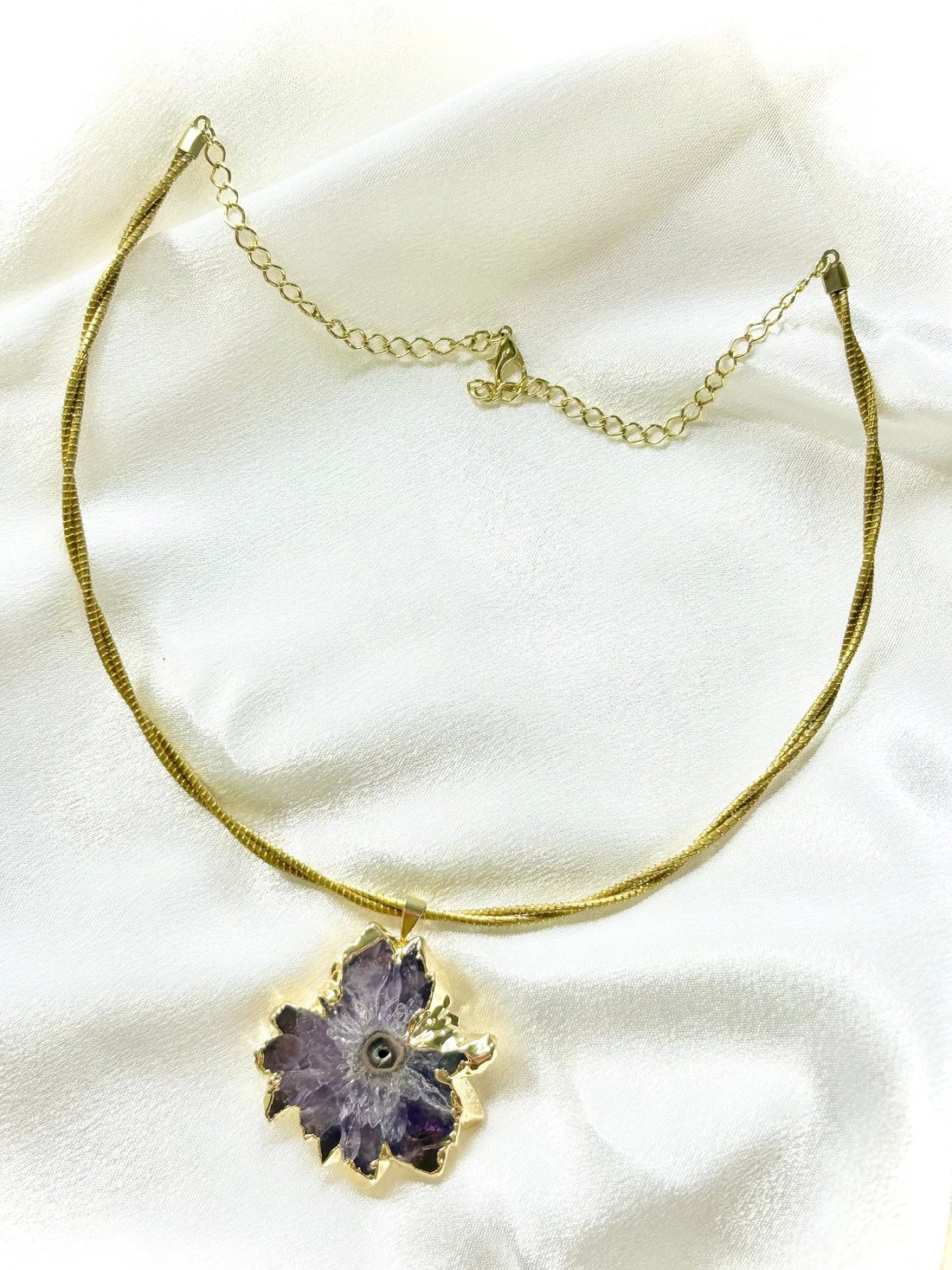 Gota Necklace — Stalactite Crystal on Golden Grass Twist Choker