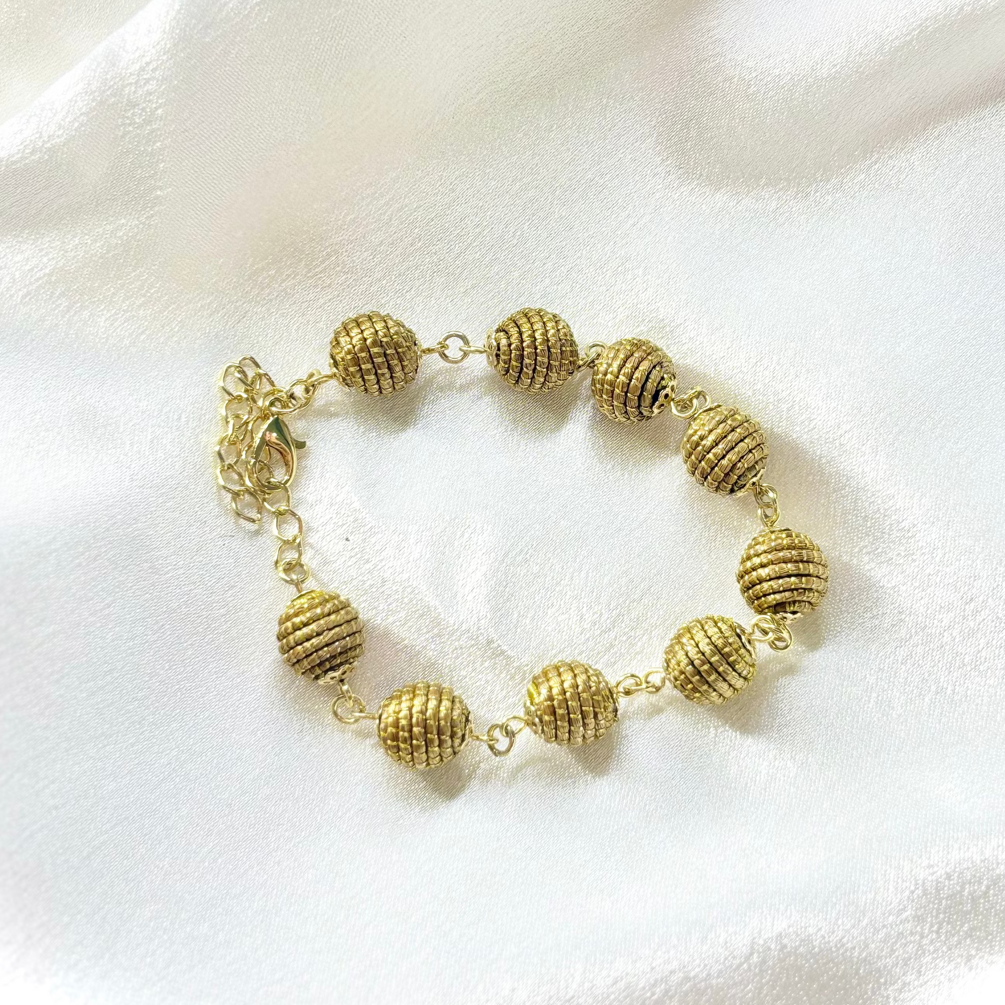 Classic Golden Grass Beaded Bracelet — Handwoven, Adjustable & 18K Gold Plated