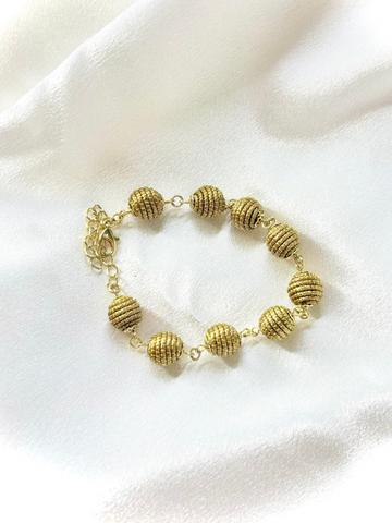 Classic Golden Grass Beaded Bracelet — Handwoven, Adjustable & 18K Gold Plated