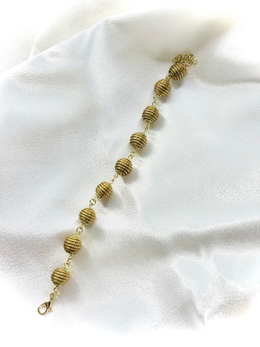 Classic Golden Grass Beaded Bracelet — Handwoven, Adjustable & 18K Gold Plated