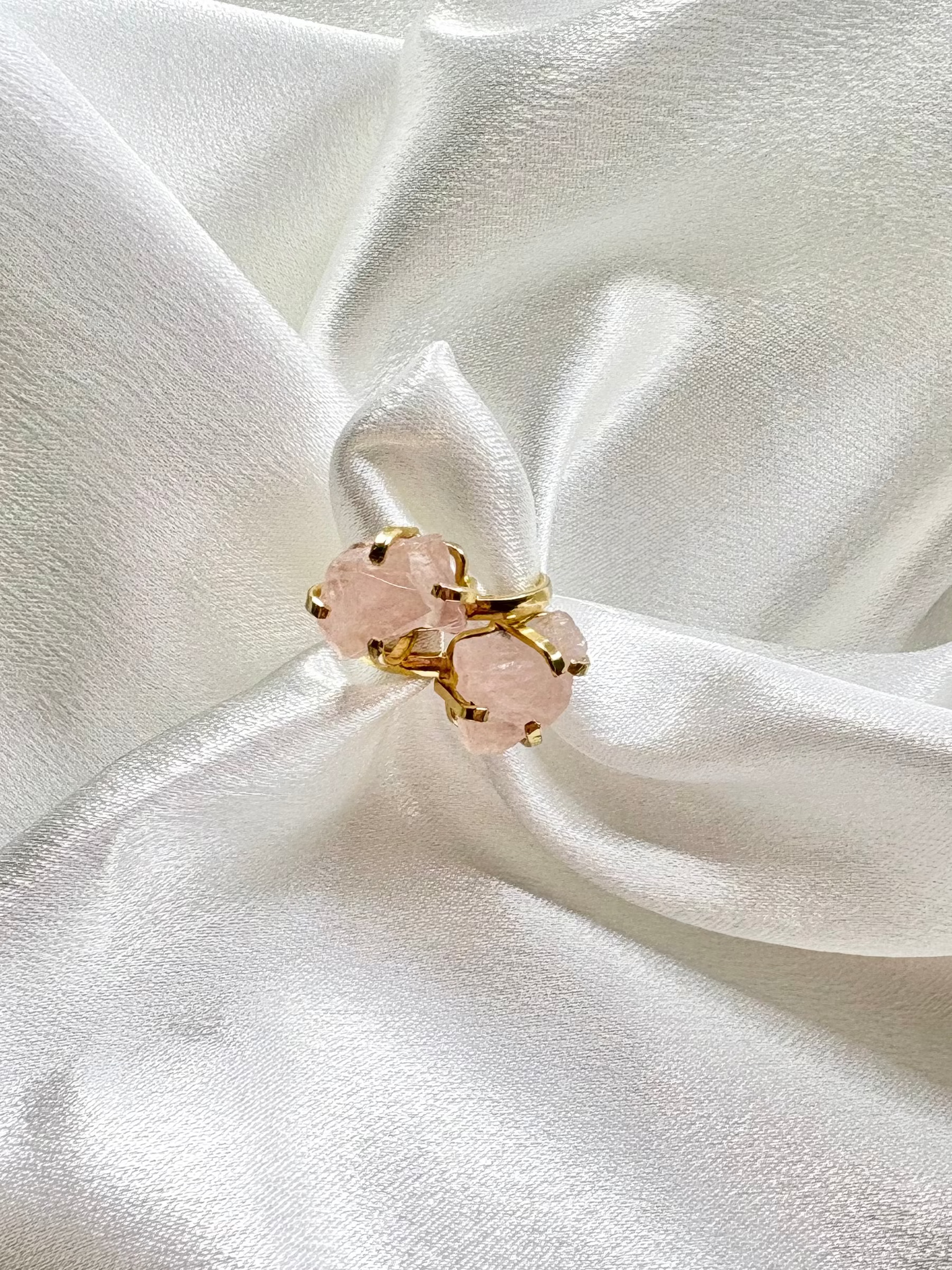 Double Raw Rose Quartz Ring — 18K Gold Plated Statement Jewelry, Adjustable & Hypoallergenic