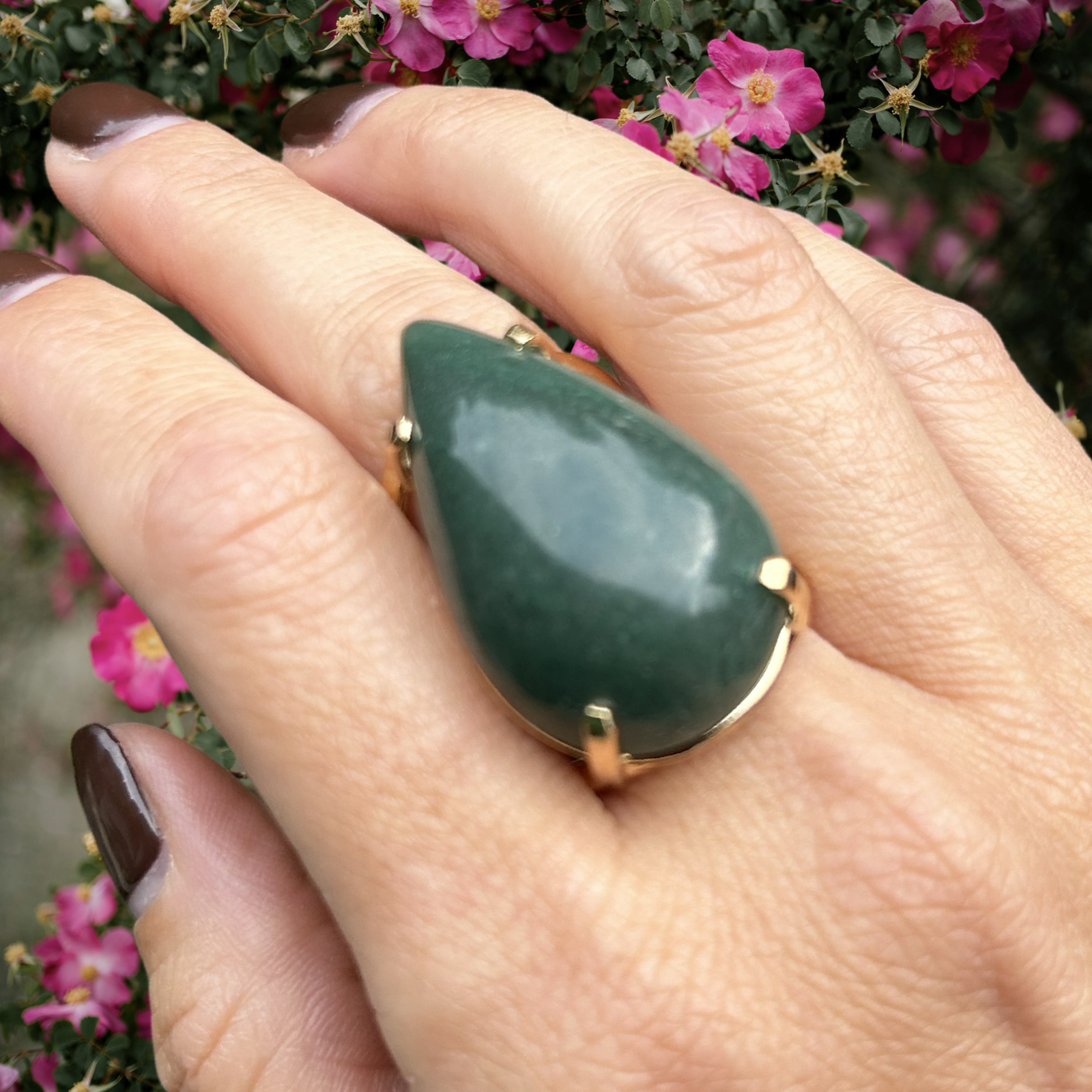 Tear Drop Green Quartz Ring