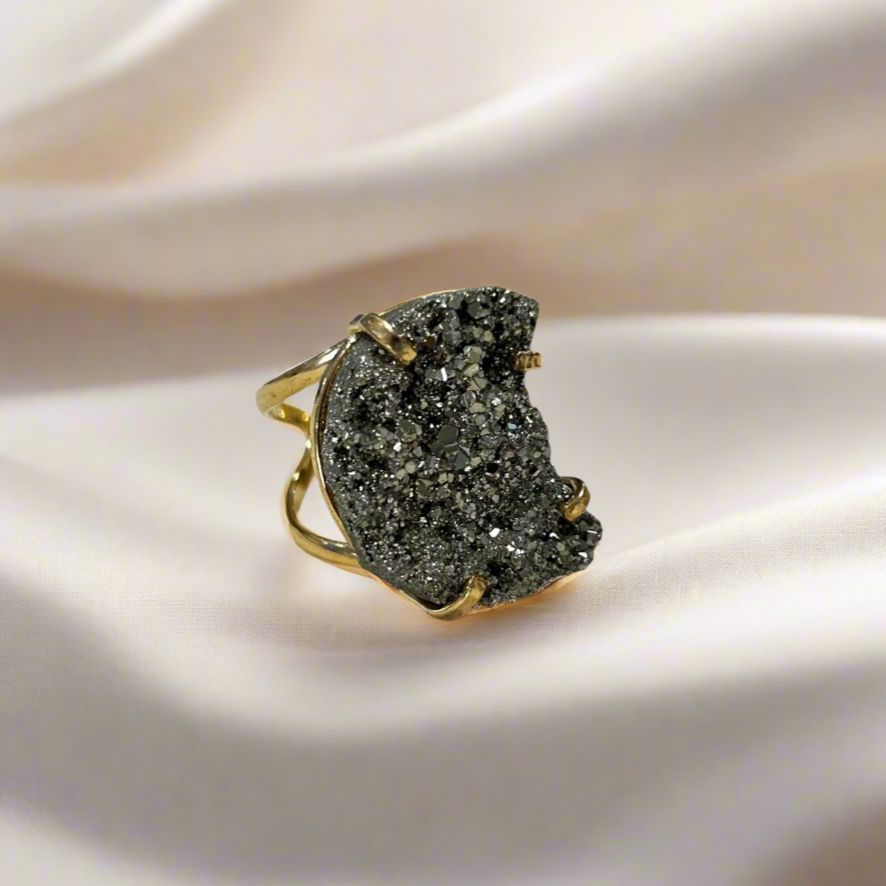 Moon Shaped Pyrite Ring