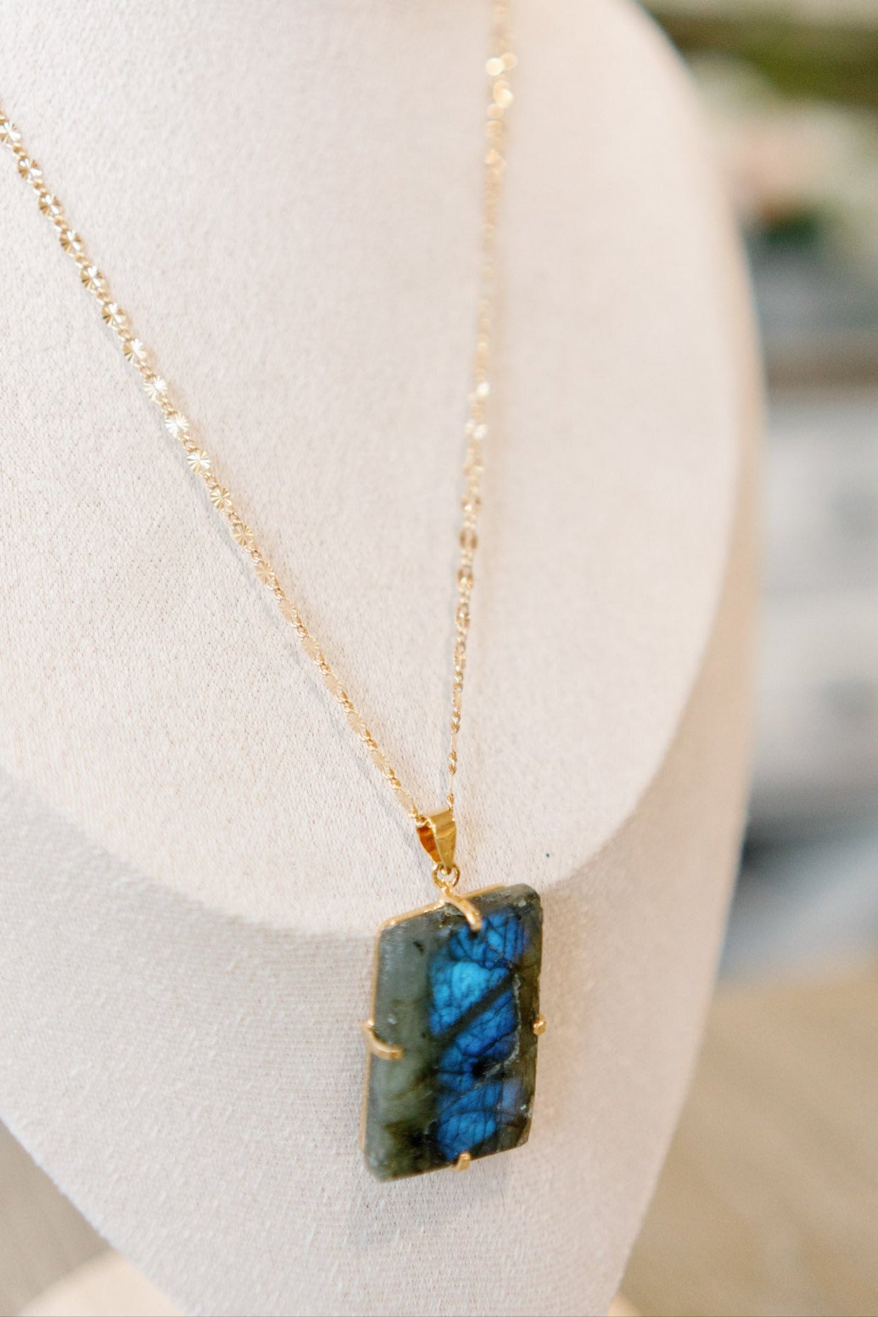 Labradorite Pendant — Natural Freeform Shape, Genuine Gemstone with 18K Gold Plated Bail