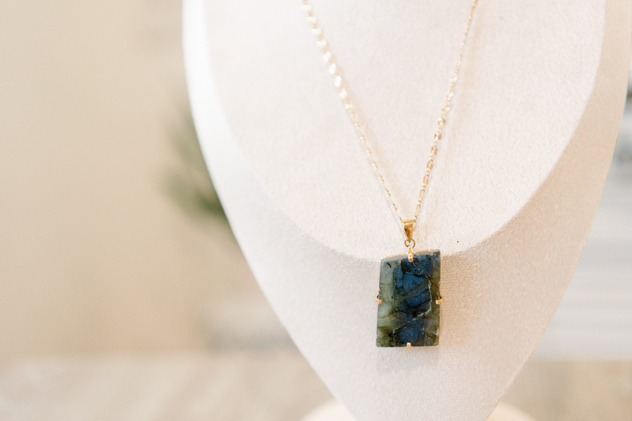 Labradorite Pendant — Natural Freeform Shape, Genuine Gemstone with 18K Gold Plated Bail