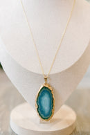 Agate Slice Pendant Necklace — Blue, Black & Brown Stones with 18K Gold Hand-Painted Edges