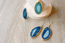 Agate Slice Dangle Earrings — Genuine Natural Stone with 18K Gold Plated Posts & Hand-Painted Edges