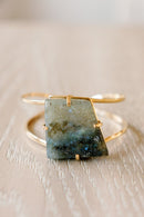 Labradorite Cuff Bracelet — Genuine Natural Stone, 18K Gold Plated, Adjustable Statement Jewelry