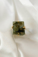 Labradorite Statement Ring — Genuine Natural Stone, 18K Gold Plated, Adjustable Band