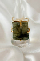 Labradorite Statement Ring — Genuine Natural Stone, 18K Gold Plated, Adjustable Band