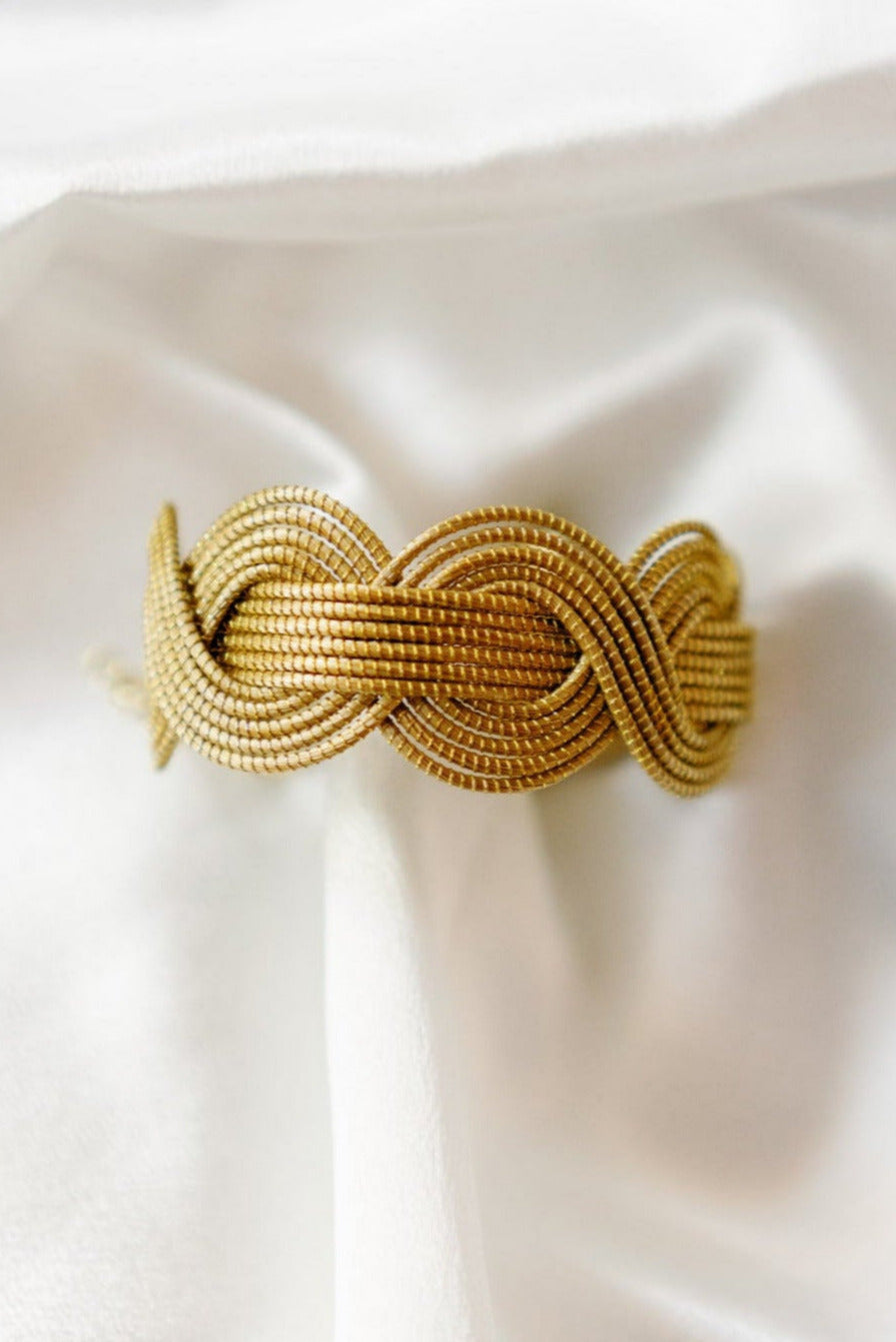 Waves Golden Grass Cuff Bracelet — Handwoven in Brazil with 18K Gold Plated Accents