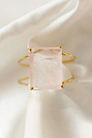 Rose Quartz Statement Cuff Bracelet — 18K Gold Plated Gemstone Jewelry for Special Occasions