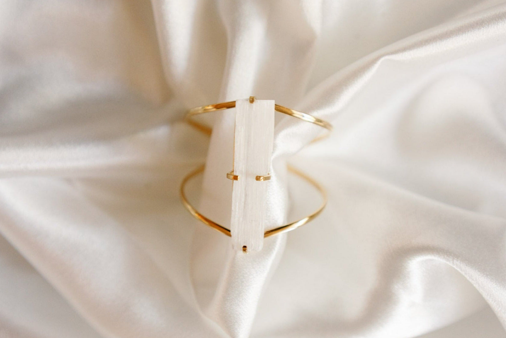 Selenite Cuff Bracelet — Adjustable 18K Gold Plated Crystal Healing Jewelry, Hypoallergenic Luxury Accessory
