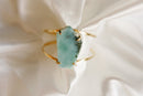 Larimar Cuff Bracelet — Genuine Caribbean Gemstone, 18K Gold Plated, Adjustable Statement Jewelry