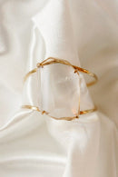 Clear Quartz Cuff Bracelet — 18K Gold Plated, Adjustable Natural Gemstone Jewelry, Hypoallergenic