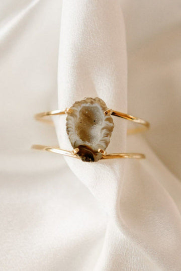 Full Geode Statement Cuff Bracelet — Genuine Natural Stone, 18K Gold Plated, Adjustable & Hypoallergenic