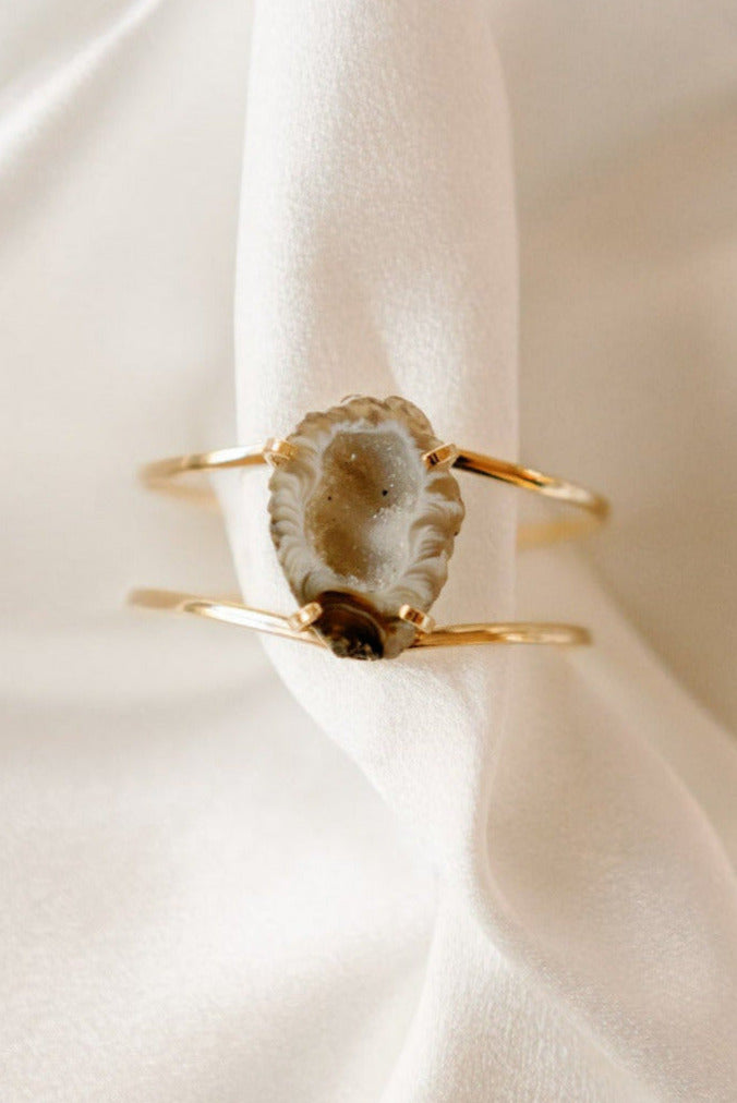 Full Geode Statement Cuff Bracelet — Genuine Natural Stone, 18K Gold Plated, Adjustable & Hypoallergenic
