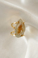 Full Geode Cocktail Ring — Genuine Natural Stone, 18K Gold Plated, Adjustable Statement Jewelry