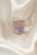 Amethyst Faceted Ring — 18K Gold Plated, Genuine Natural Gemstone Statement Jewelry
