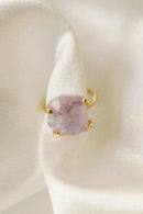Genuine Brazilian Quartz Solitaire Ring — Freeform Faceted Stone, Adjustable 18K Gold Plated Band