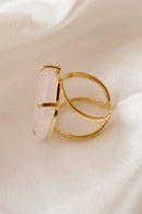 Rose Quartz Cocktail Ring — Large Hexagon Faceted Gemstone, 18K Gold Plated Statement Jewelry for Special Occasions