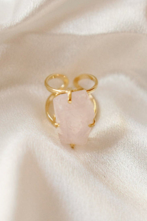 Rose Quartz Faceted Cocktail Ring — Genuine Gemstone, 18K Gold Plated, Handcrafted Statement Jewelry