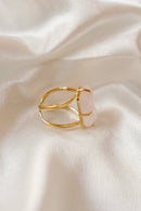 Rose Quartz Faceted Cocktail Ring — Genuine Gemstone, 18K Gold Plated, Handcrafted Statement Jewelry