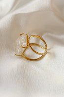 Clear Quartz Statement Ring — 18K Gold Plated, Genuine Natural Gemstone Adjustable Jewelry