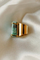 Larimar Cocktail Cuff Ring — Genuine Caribbean Gemstone, 18K Gold Plated, Adjustable Statement Jewelry