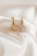 Faceted Genuine Gemstone Drop Earrings – Clear Quartz, Rose Quartz & Amethyst – 18K Gold-Plated, Hypoallergenic